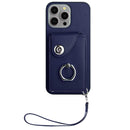 Organ Card Bag Ring Holder PU Phone Case with Lanyard, For iPhone 15 Pro Max, For iPhone 15 Pro, For iPhone 15 Plus, For iPhone 15