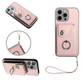 Organ Card Bag Ring Holder PU Phone Case with Lanyard, For iPhone 15 Pro Max, For iPhone 15 Pro, For iPhone 15 Plus, For iPhone 15