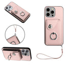 Organ Card Bag Ring Holder PU Phone Case with Lanyard, For iPhone 15 Pro Max, For iPhone 15 Pro, For iPhone 15 Plus, For iPhone 15