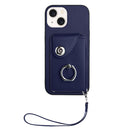 Organ Card Bag Ring Holder PU Phone Case with Lanyard, For iPhone 14 Plus, For iPhone 14, For iPhone 14 Pro, For iPhone 14 Pro Max