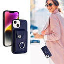 Organ Card Bag Ring Holder PU Phone Case with Lanyard, For iPhone 14 Plus, For iPhone 14, For iPhone 14 Pro, For iPhone 14 Pro Max