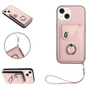 Organ Card Bag Ring Holder PU Phone Case with Lanyard, For iPhone 14 Plus, For iPhone 14, For iPhone 14 Pro, For iPhone 14 Pro Max