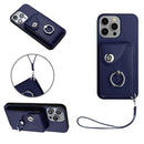 Organ Card Bag Ring Holder PU Phone Case with Lanyard, For iPhone 14 Plus, For iPhone 14, For iPhone 14 Pro, For iPhone 14 Pro Max