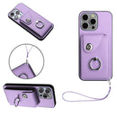 Organ Card Bag Ring Holder PU Phone Case with Lanyard, For iPhone 14 Plus, For iPhone 14, For iPhone 14 Pro, For iPhone 14 Pro Max