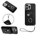 Organ Card Bag Ring Holder PU Phone Case with Lanyard, For iPhone 14 Plus, For iPhone 14, For iPhone 14 Pro, For iPhone 14 Pro Max