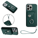 Organ Card Bag Ring Holder PU Phone Case with Lanyard, For iPhone 14 Plus, For iPhone 14, For iPhone 14 Pro, For iPhone 14 Pro Max