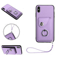 Organ Card Bag Ring Holder PU Phone Case with Lanyard, For iPhone XS / X, For iPhone XR, For iPhone XS Max, For iPhone 8 Plus / 7 Plus