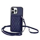 Rhombic Texture Card Bag RFID Phone Case with Long Lanyard, For iPhone 16 Pro Max, For iPhone 16 Pro, For iPhone 16 Plus, For iPhone 16