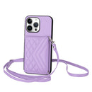 Rhombic Texture Card Bag RFID Phone Case with Long Lanyard, For iPhone 16 Pro Max, For iPhone 16 Pro, For iPhone 16 Plus, For iPhone 16