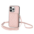 Rhombic Texture Card Bag RFID Phone Case with Long Lanyard, For iPhone 16 Pro Max, For iPhone 16 Pro, For iPhone 16 Plus, For iPhone 16