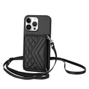 Rhombic Texture Card Bag RFID Phone Case with Long Lanyard, For iPhone 16 Pro Max, For iPhone 16 Pro, For iPhone 16 Plus, For iPhone 16