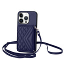 Rhombic Texture Card Bag RFID Phone Case with Long Lanyard, For iPhone 16 Pro Max, For iPhone 16 Pro, For iPhone 16 Plus, For iPhone 16