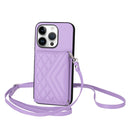 Rhombic Texture Card Bag RFID Phone Case with Long Lanyard, For iPhone 16 Pro Max, For iPhone 16 Pro, For iPhone 16 Plus, For iPhone 16