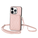 Rhombic Texture Card Bag RFID Phone Case with Long Lanyard, For iPhone 16 Pro Max, For iPhone 16 Pro, For iPhone 16 Plus, For iPhone 16