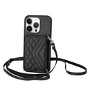 Rhombic Texture Card Bag RFID Phone Case with Long Lanyard, For iPhone 16 Pro Max, For iPhone 16 Pro, For iPhone 16 Plus, For iPhone 16