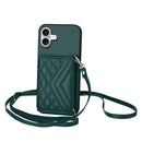 Rhombic Texture Card Bag RFID Phone Case with Long Lanyard, For iPhone 16 Pro Max, For iPhone 16 Pro, For iPhone 16 Plus, For iPhone 16