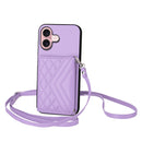 Rhombic Texture Card Bag RFID Phone Case with Long Lanyard, For iPhone 16 Pro Max, For iPhone 16 Pro, For iPhone 16 Plus, For iPhone 16