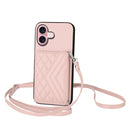 Rhombic Texture Card Bag RFID Phone Case with Long Lanyard, For iPhone 16 Pro Max, For iPhone 16 Pro, For iPhone 16 Plus, For iPhone 16