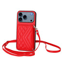 Rhombic Texture Card Bag RFID Phone Case with Long Lanyard, For iPhone 17 Pro Max, For iPhone 17 Pro, For iPhone 17, For iPhone Air