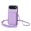Rhombic Texture Card Bag RFID Phone Case with Long Lanyard, For iPhone 17 Pro Max, For iPhone 17 Pro, For iPhone 17, For iPhone Air