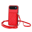 Rhombic Texture Card Bag RFID Phone Case with Long Lanyard, For iPhone 17 Pro Max, For iPhone 17 Pro, For iPhone 17, For iPhone Air