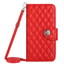 For OPPO A17 Rhombic Texture Flip Leather Phone Case with Long Lanyard
