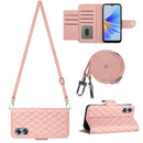 For OPPO A17 Rhombic Texture Flip Leather Phone Case with Long Lanyard
