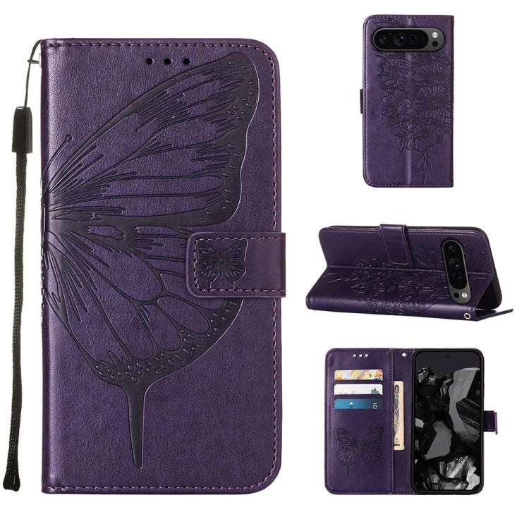 Embossed Butterfly Leather Phone Case, For Google Pixel 9 Pro XL, For Google Pixel 9 Pro, For Google Pixel 9