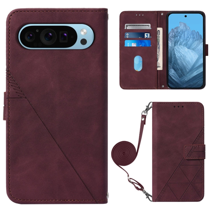 Crossbody 3D Embossed Flip Leather Phone Case, For Google Pixel 9 Pro, For Google Pixel 9, For Google Pixel 8a, For Google Pixel 8 Pro