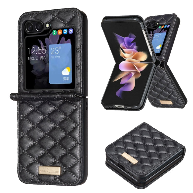 Samsung Galaxy Z Flip 5 Diamond Lattice PU + PC Shockproof Phone Case Cover