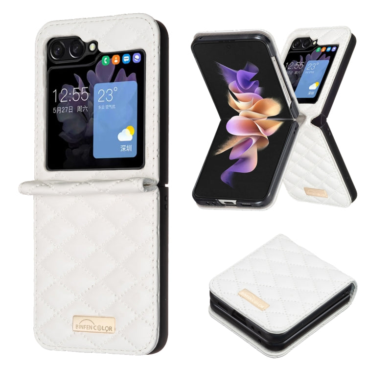 Samsung Galaxy Z Flip 5 Diamond Lattice PU + PC Shockproof Phone Case Cover