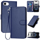 Carbon Fiber Buckle Leather Phone Case with Lanyard, For iPhone 17 Air