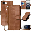 Carbon Fiber Buckle Leather Phone Case with Lanyard, For iPhone 17 Air