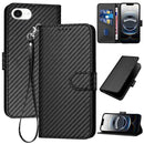 Carbon Fiber Buckle Leather Phone Case with Lanyard, For iPhone 17 Air