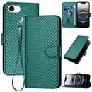 Carbon Fiber Buckle Leather Phone Case with Lanyard, For iPhone 17 Air