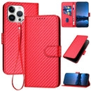 Carbon Fiber Buckle Leather Phone Case with Lanyard, For iPhone 17 Air