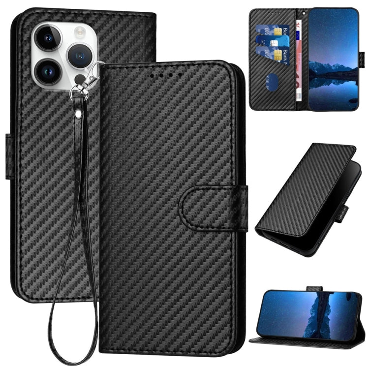 Carbon Fiber Buckle Leather Phone Case with Lanyard, For iPhone 17 Air