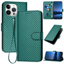Carbon Fiber Buckle Leather Phone Case with Lanyard, For iPhone 17 Air