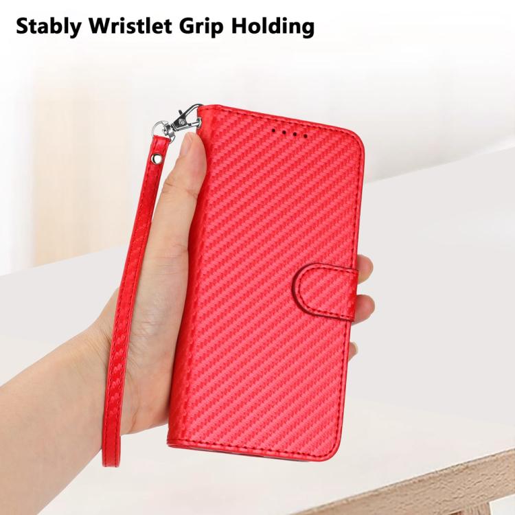 Carbon Fiber Buckle Leather Phone Case with Lanyard, For iPhone 17 Air