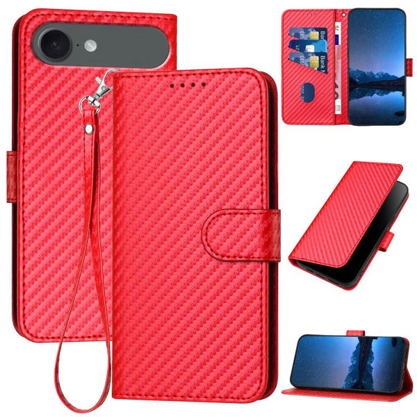 Carbon Fibre Buckle Leather Phone Case with Lanyard, For iPhone 17 Air