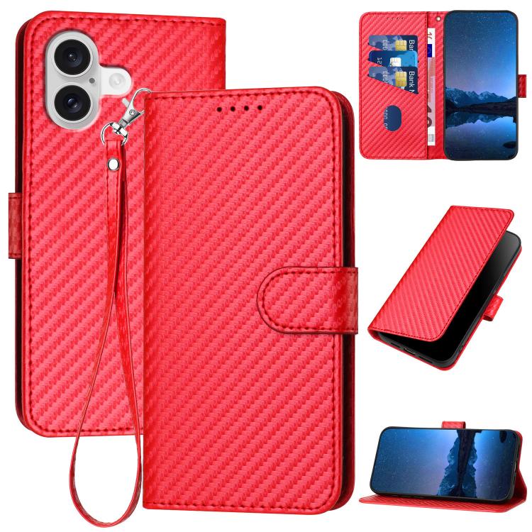 Carbon Fibre Buckle Leather Phone Case with Lanyard  For iPhone 17 Pro