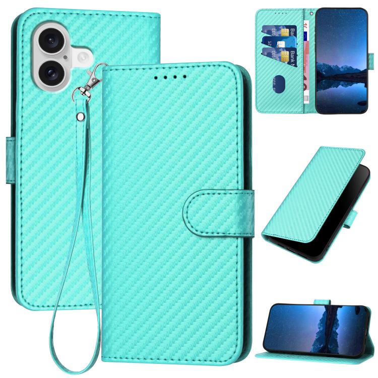 Carbon Fibre Buckle Leather Phone Case with Lanyard  For iPhone 17 Pro