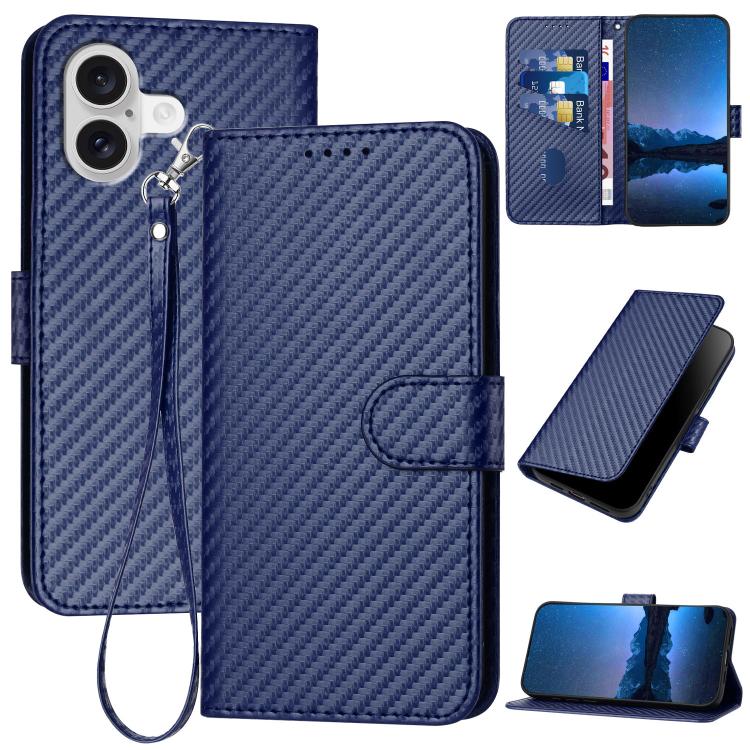 Carbon Fibre Buckle Leather Phone Case with Lanyard  For iPhone 17 Pro