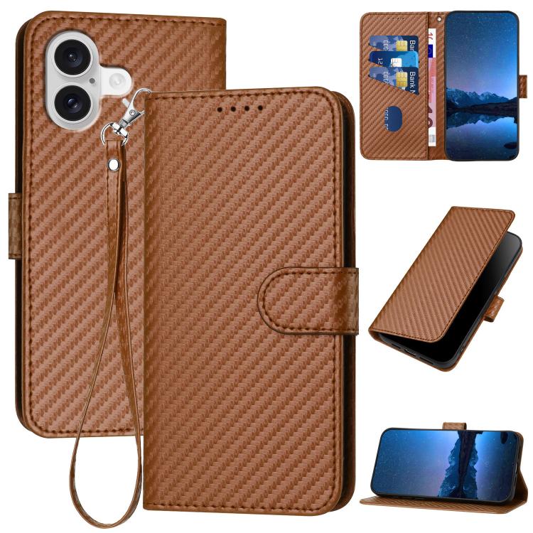 Carbon Fibre Buckle Leather Phone Case with Lanyard  For iPhone 17 Pro