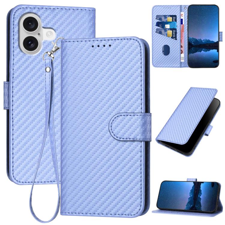 Carbon Fibre Buckle Leather Phone Case with Lanyard  For iPhone 17 Pro