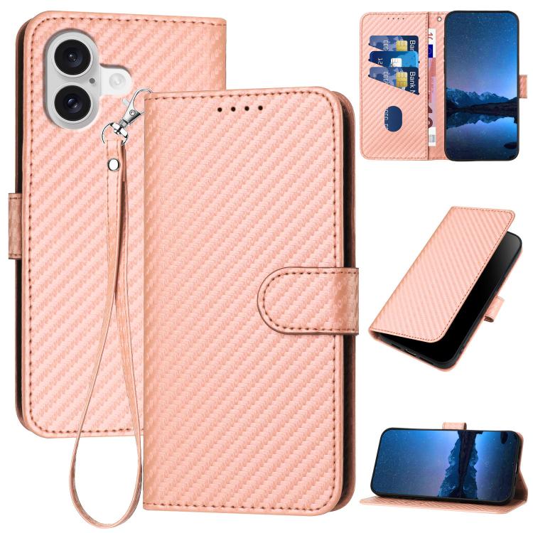 Carbon Fibre Buckle Leather Phone Case with Lanyard  For iPhone 17 Pro
