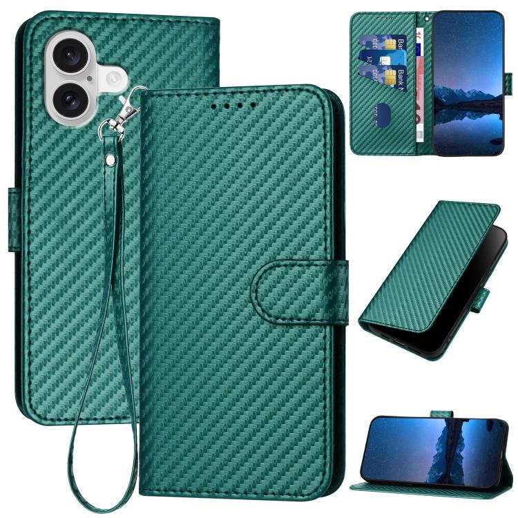 Carbon Fibre Buckle Leather Phone Case with Lanyard  For iPhone 17 Pro