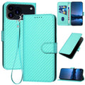 Carbon Fibre Buckle Leather Phone Case with Lanyard  For iPhone 17 Pro