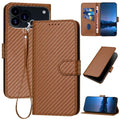 Carbon Fibre Buckle Leather Phone Case with Lanyard  For iPhone 17 Pro