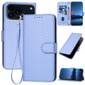 Carbon Fibre Buckle Leather Phone Case with Lanyard  For iPhone 17 Pro